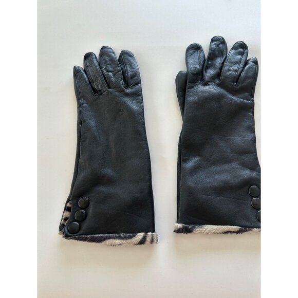 Altare Black Genuine Leather Gloves with Zebra Print Accents Women's LG - Picture 3 of 6